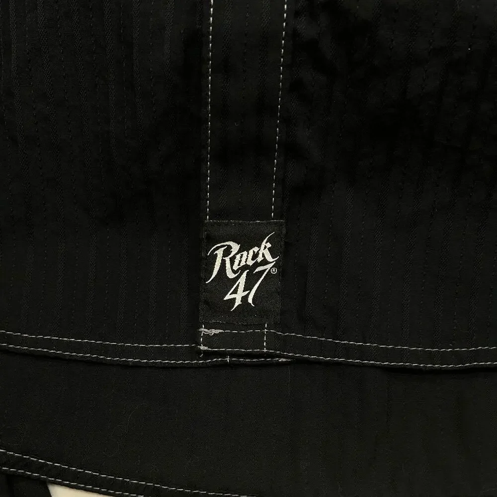 Rock 47 Wrangler Western Snap Button Shirt Men's Large Black Blue Cotton
